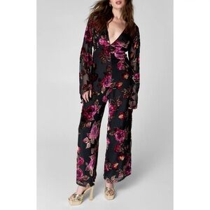 Nasty Gal Floral Black and Pink Jumpsuit